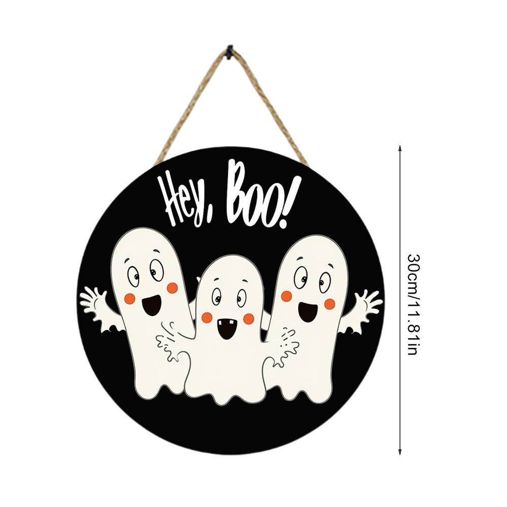 Halloween Ghost Door Sign Wooden Ghost Welcome Sign Spooky Decorative Sign for Home Holiday Yard Wall Decor
