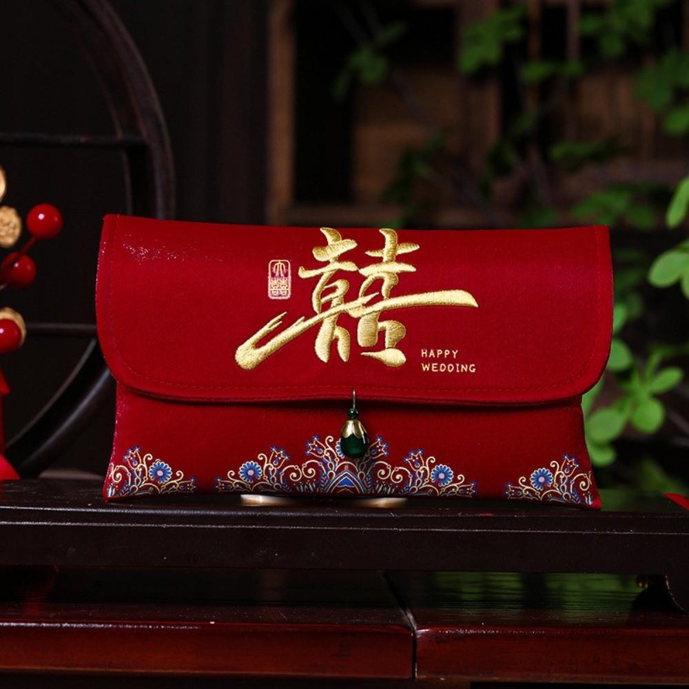 Multiple Patterns Wedding Embroidery Money Pocket Best Wishes Good Luck Blessing Bag Tassel Design HongBao Money Bags