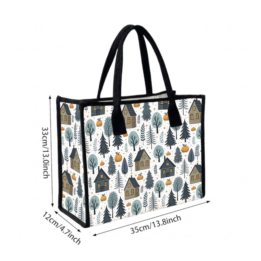Autumn House Print Tote Bag Portable Reusable Casual Daily Carry Bag for Women