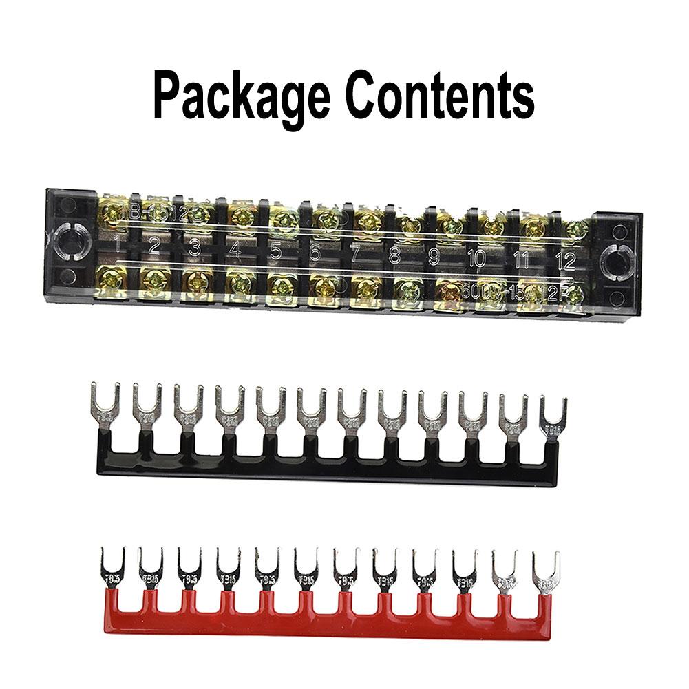Wire Connection Block 12 Position Dual Row Terminal Block with Plastic Insulating Cover 600V 15A and 2 Accessories
