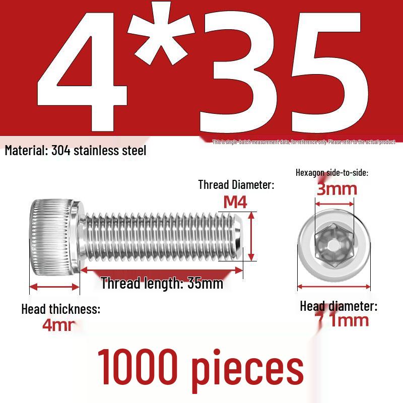 304 Stainless Steel Hex Socket Head Cap Screws, M2-M10, Extended Length