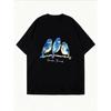 White T Shirt With Blue Birds Print For Casual Wear