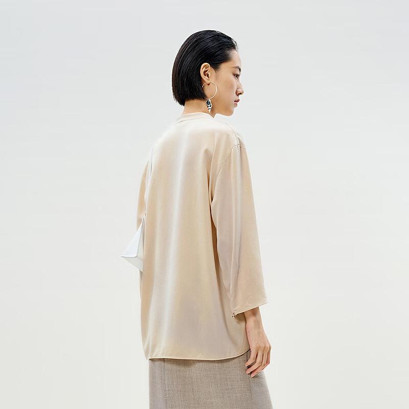 Less Women's V-Neck 3/4 Sleeve Silk Long Blouse