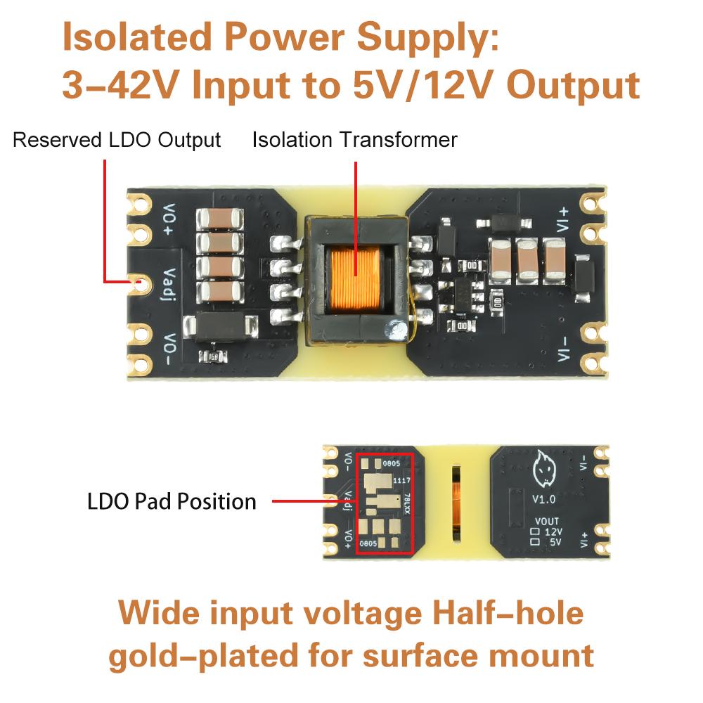 Isolated Power Supply Module DC-DC Converter 3-42V Input To 5V 12V ±5V ±12V Output Buck-Boost Module Reserved LDO