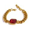 Yhpup Stainless Steel Red Cubic Zirconia Chain Bangle Bracelet for Women Heavy Metal Golden 18 K Bracelet Bijoux Femme Gift