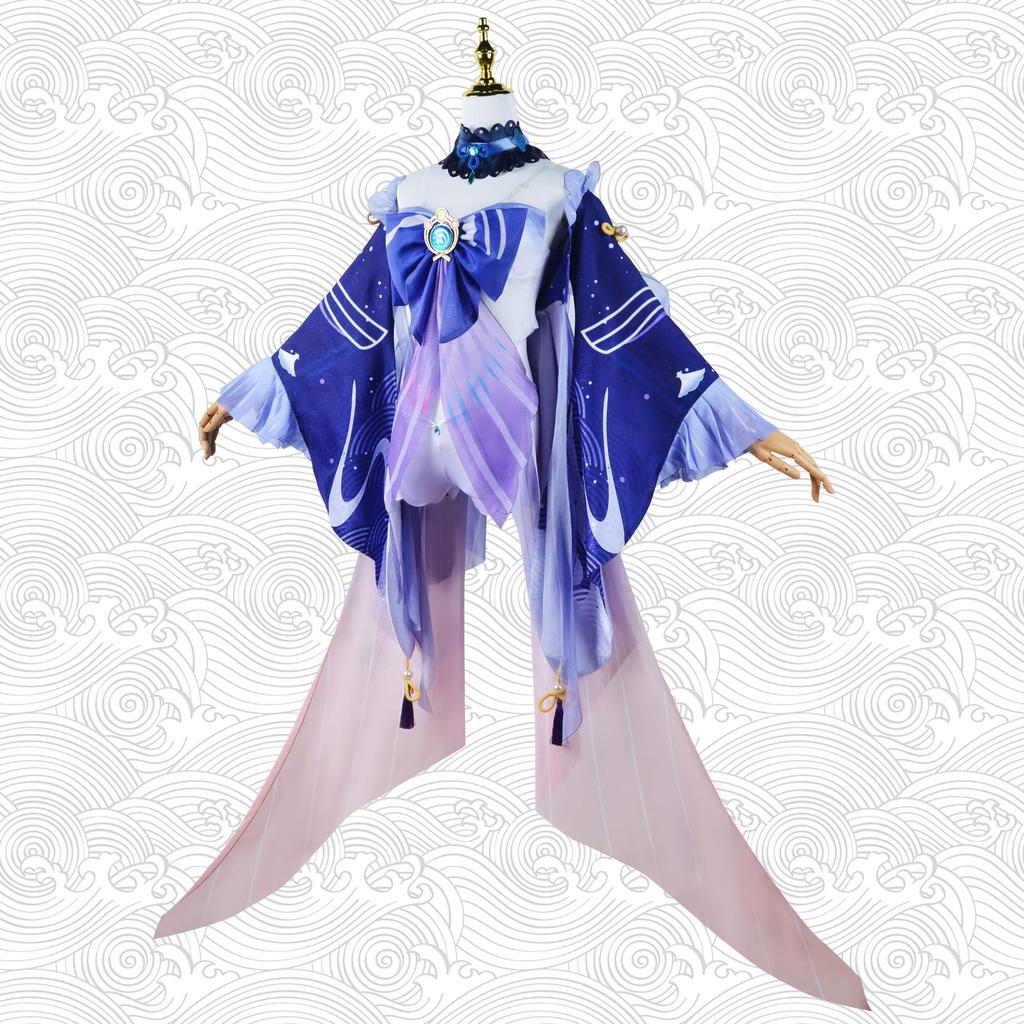 Sangonomiya Kokomi Cosplay Costume  Genshin Impact Kokomi Tube Top Dress Set Cosplay Costume Outfits with Back Decoration Wig