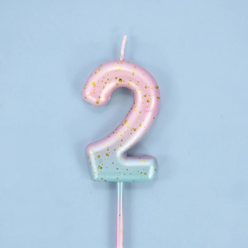 Gâteau d'anniversaire décoré, bougie numérique colorée interstellaire, bougie délicate de couleur bonbon pour enfants, numéro de 0 à 9, décoration de fête