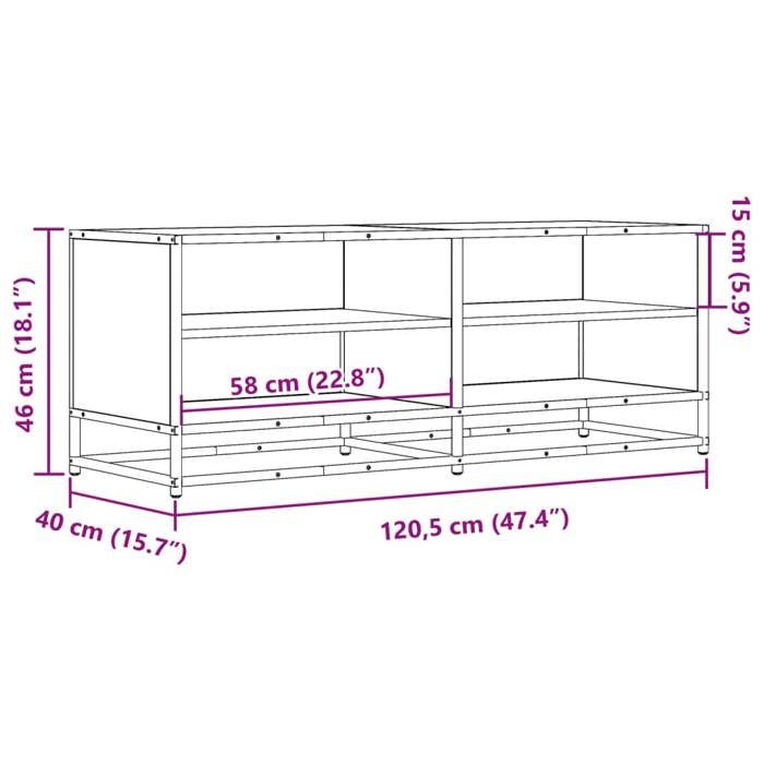 VidaXL Meuble TV chêne sonoma 120,5x40x46cm bois d'ingénierie et métal, banc TV, meuble hifi, centre de divertissement, 848890
