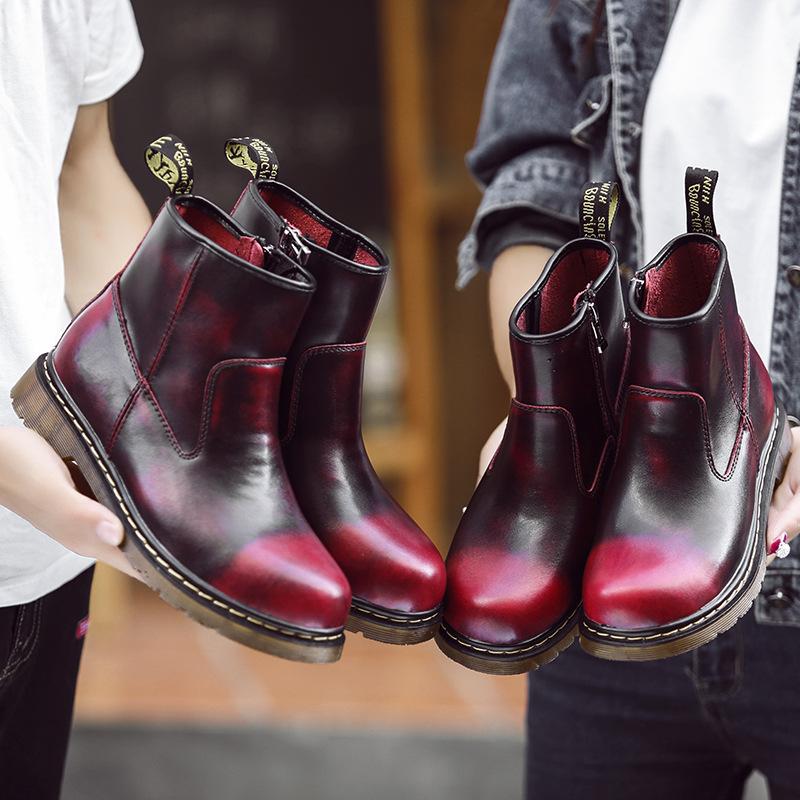 Boty pro zamilované Jarní a podzimní Pánské boty Pravá kůže Krátká kulatá špička Kartáčovaný Britský styl Chelsea boty Dámské boty