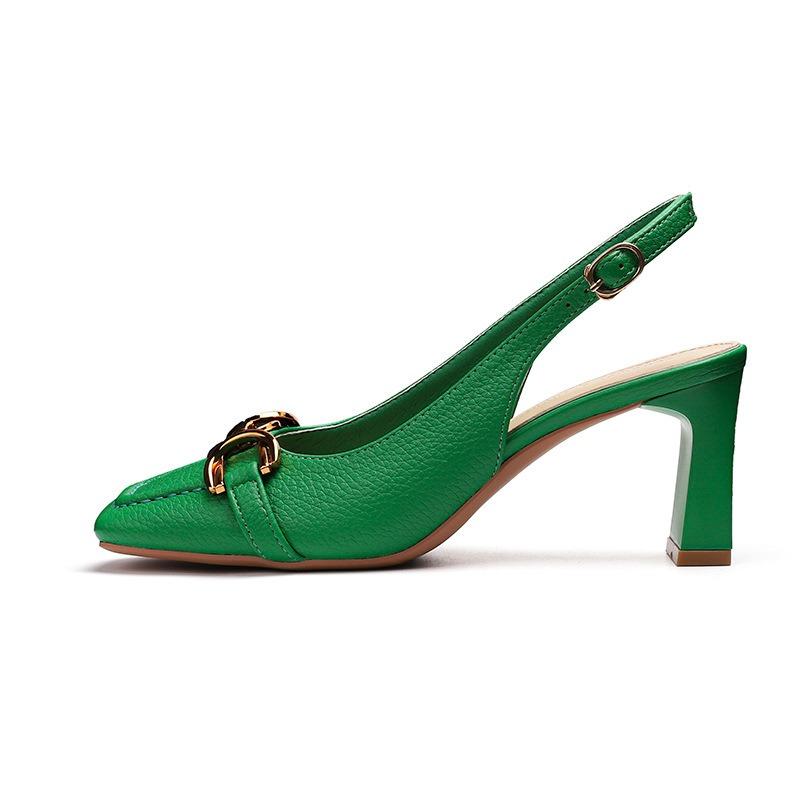 7-Rear Empty Bag Head Sandals for Women and Women's Summer New Square Head Thick Heel Horse Seat Buckle High Heels for Women