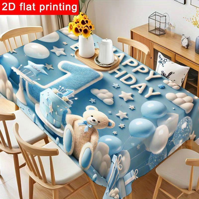 1pc Soft Blue And White Birthday Party Tablecloth - Dreamy Sky-Themed Rectangular Polyester, Reusable & Easy To Clean for First Birthday Celebrations,