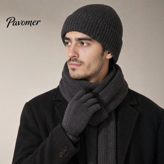Soft Non Scratchy Winter Warmth Kit Men Knitted Hat Scarf Gloves Set, Solid Color Beanies, Warm Cozy Gift for Knit Cold Weather, Outdoor Skiing Daily