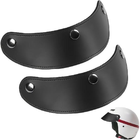 

2PCS Replacement PU Leather Motorcycle Helmet Peak Visor Shield Black Universal 3 Snap Retro Helmet Sun Shade Protection Wind Shield 3/4 Open Face чёрный