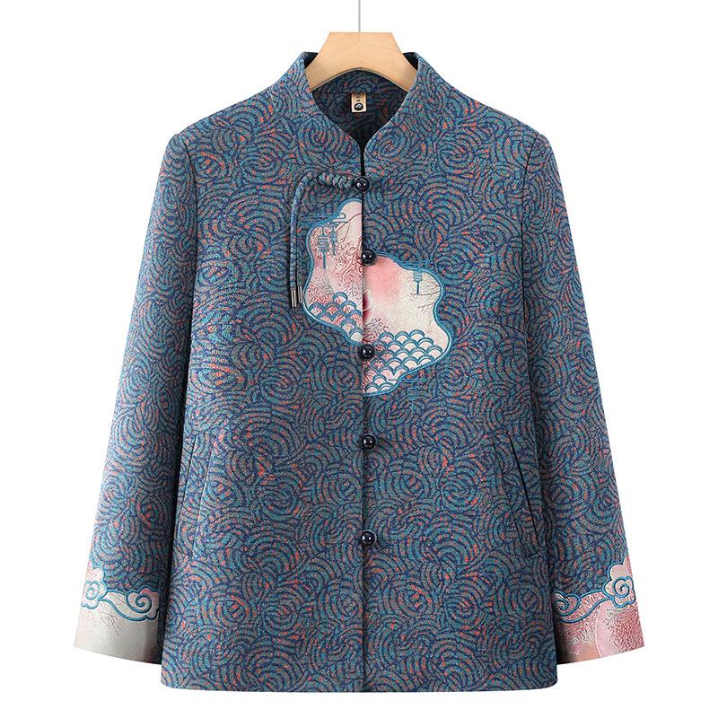 Embroidered Tang Suit Jacket: Grandma Style Autumn Wear for Middle-Aged Women