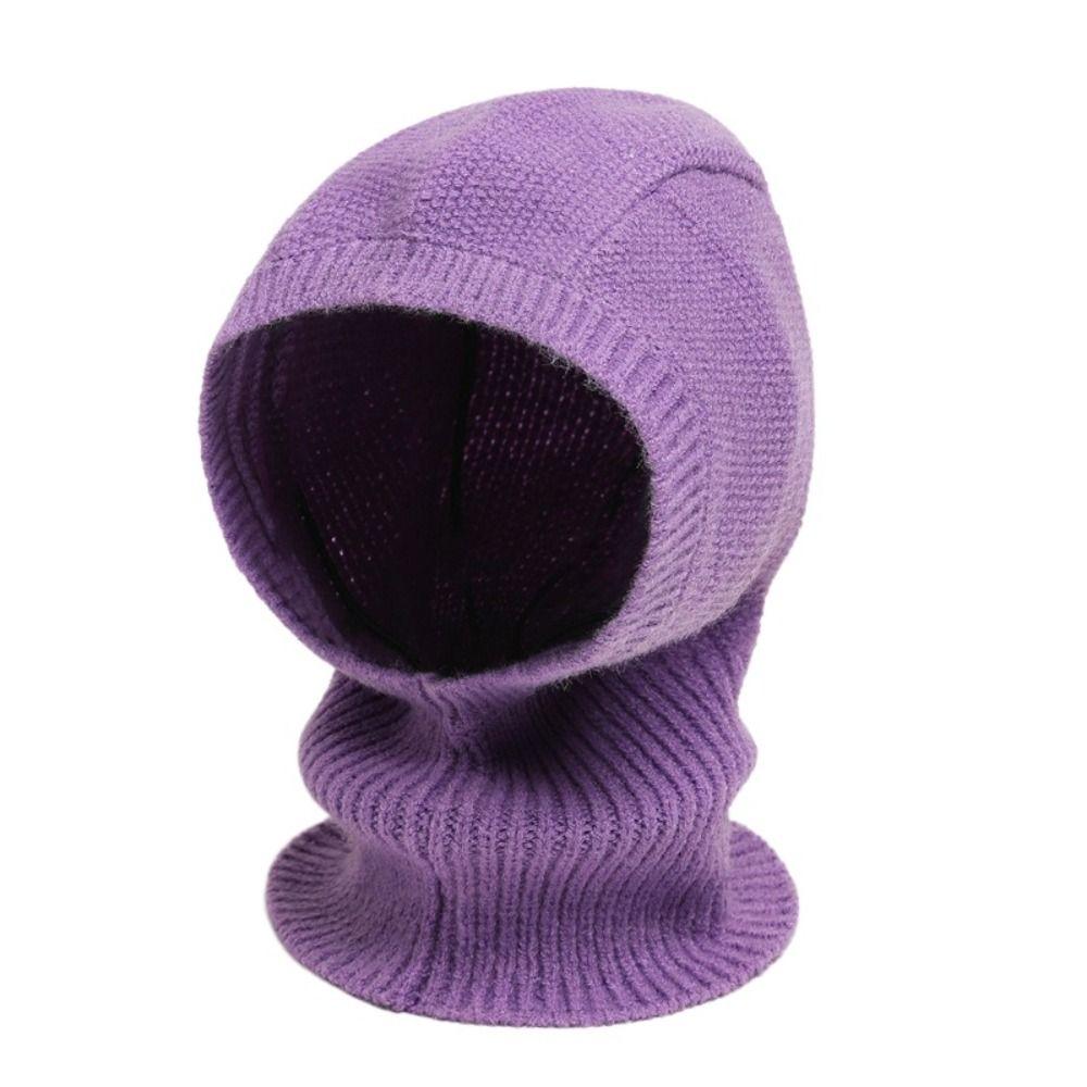 Solid Color Knitted Hooded Cap Woolen Neck Collar Beanies Cap Fashion Balaclava Hat  Outdoor
