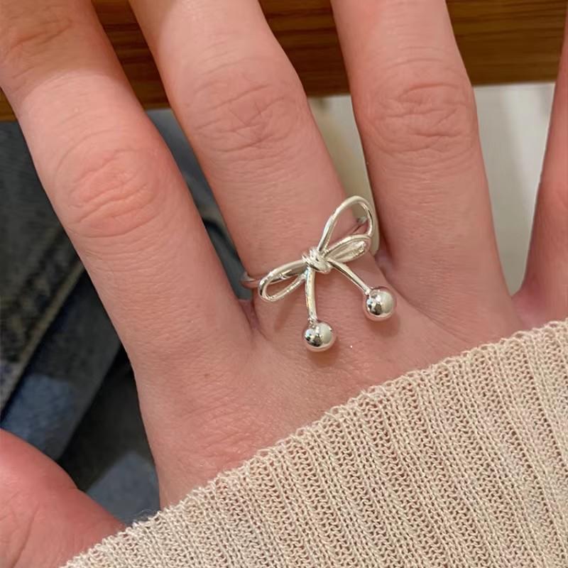 PANJBJ   CopperBowknot Ring for Women Love Heart Minimalism Sweet Romantic Adjustable Jewelry Gift Dropshipping