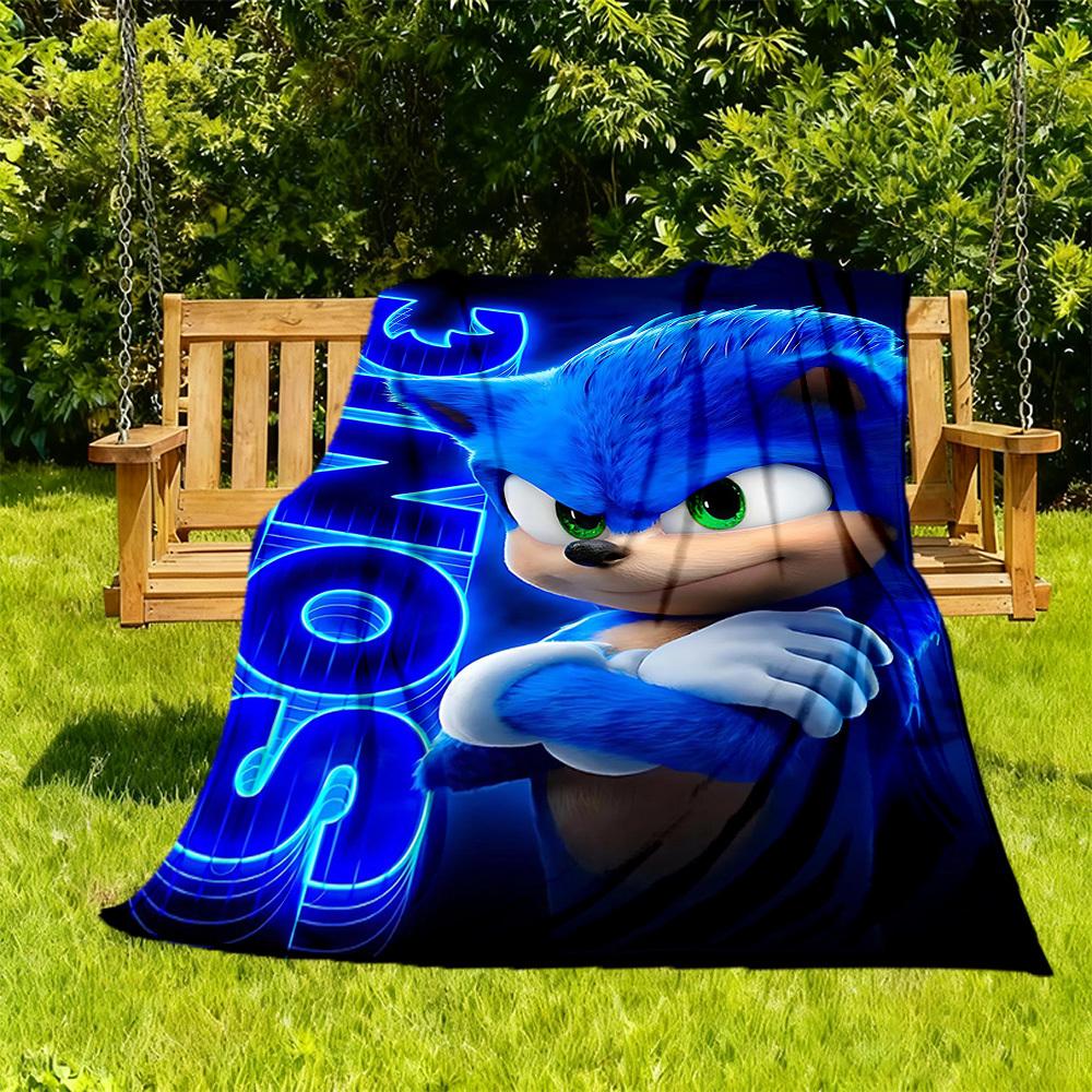 1PC Sonic Poster Outdoor Flannel Throw Blanket - HD Printed Lightweight Soft Warm All-Season Blanket for Sofa, Bed, Travel - Machine Washable