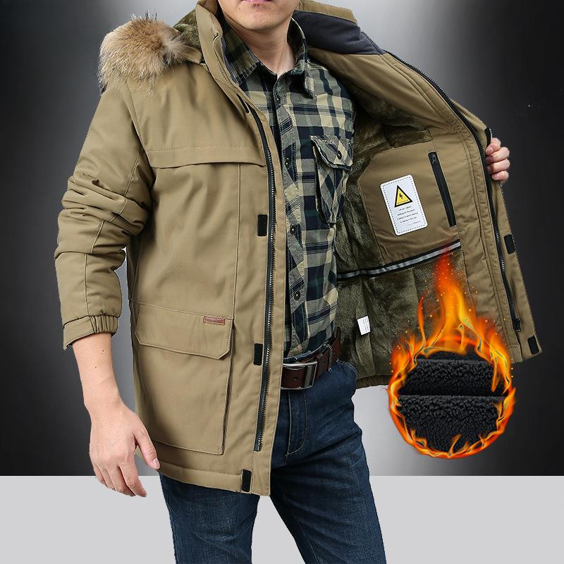 Padded Jacket, Piled and Thickened Loose Fur Collar Jacket, Men's Outdoor Quick-drying Casual Winter Padded Jacket