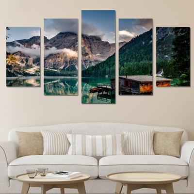 Moderne décor à la maison mur Art toile affiche peinture 5 pièces HD imprimé lac bateau montagne paysage modulaire photos cadre sans cadre