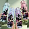 1PC Ancient Sailing Ship Pattern 750ml Color Plastic Sports Water Bottle Leakproof Flip Straw Lid Suitable for Sports Office Home Use