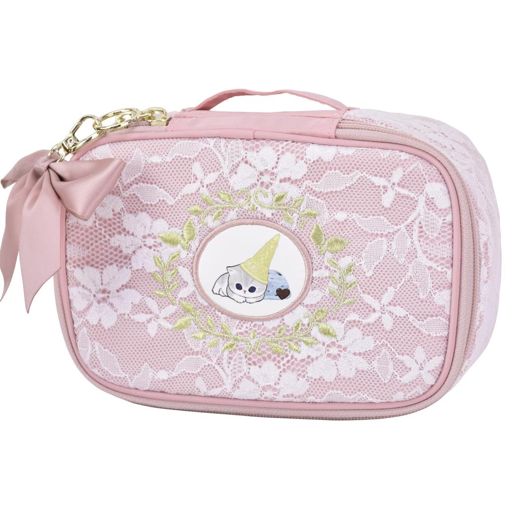 Mofusand Cosmetic Large Custom with Ribbon Lace for and Cute Character Mofusand0026 Pink Pouch, Capacity, Dividers, Charm, Design, Women, Commuting,