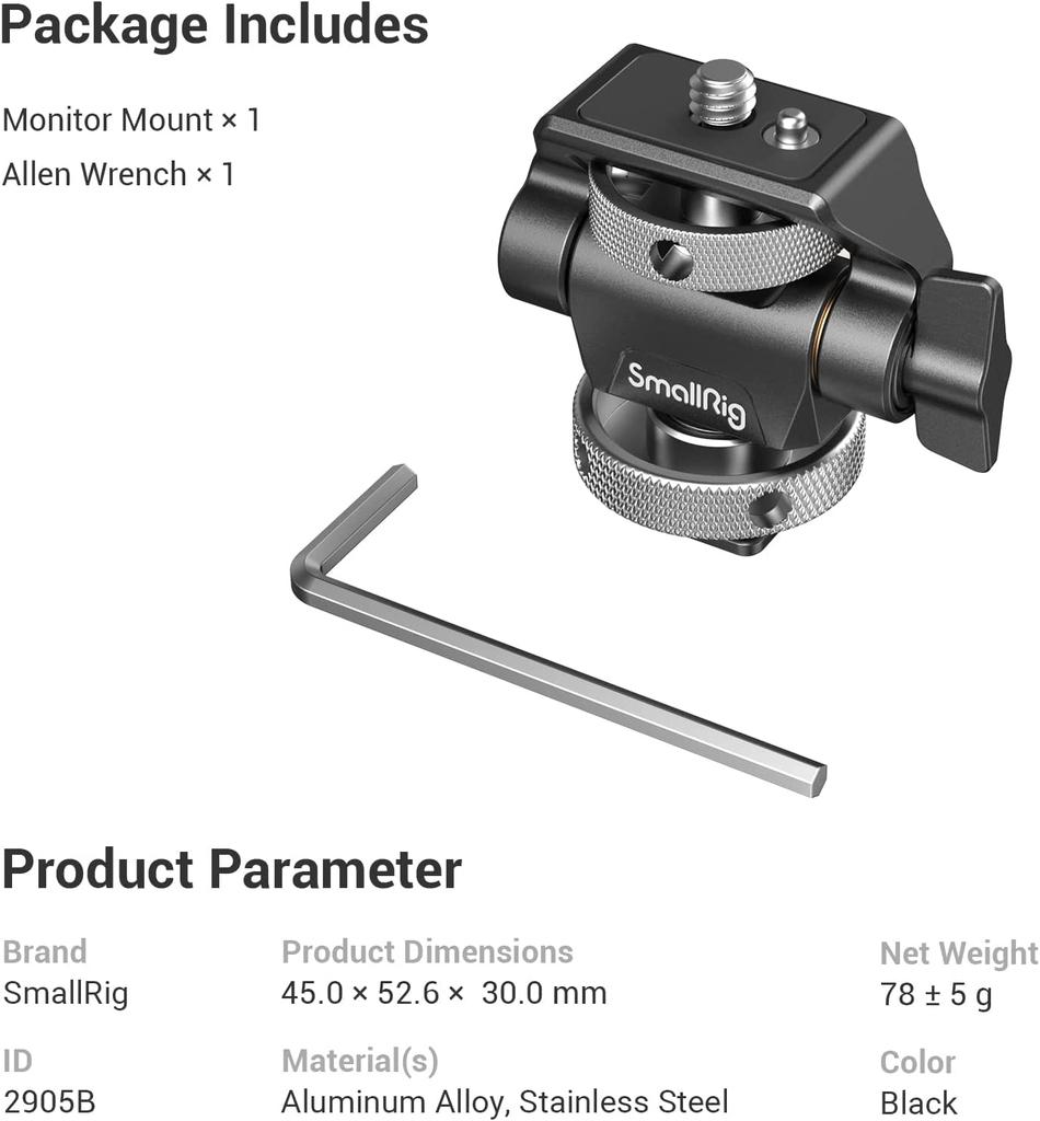 SMALLRIG Field Monitor Mount - Adjustable Swivel and Tilt for Monitors with Cold Shoe Mount - Compatible with 5" and 7" Monitors - 2905