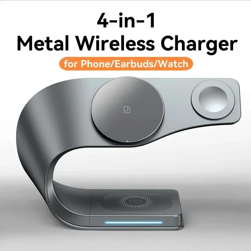 Chargeur sans fil 4 en 1 avec coque en métal pour iPhone 15 14 13 12 Station de charge rapide magnétique Support Dock pour Apple Airpods Watch