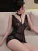 Sexy Deep V Neck Package Hip Dresses Women's Lace Nightie Allure Bandage Backless  Night Wear Dresses Transparent Mini Dresses