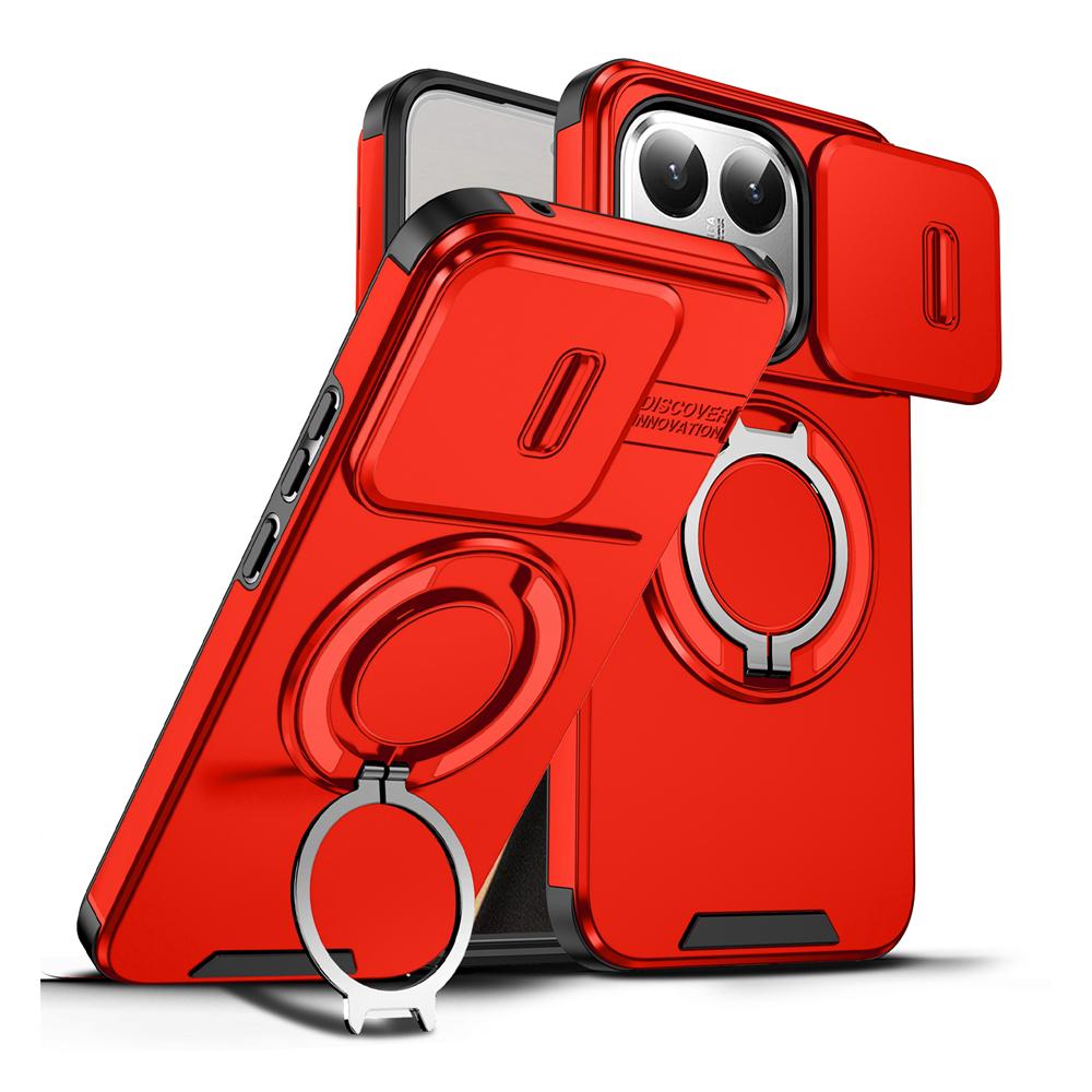KEYSION 360° Rotating Ring Stand Phone Case for Xiaomi 15T 15T Pro Silicone+PC Slide Camera Protection Magnetic Shockproof Cover