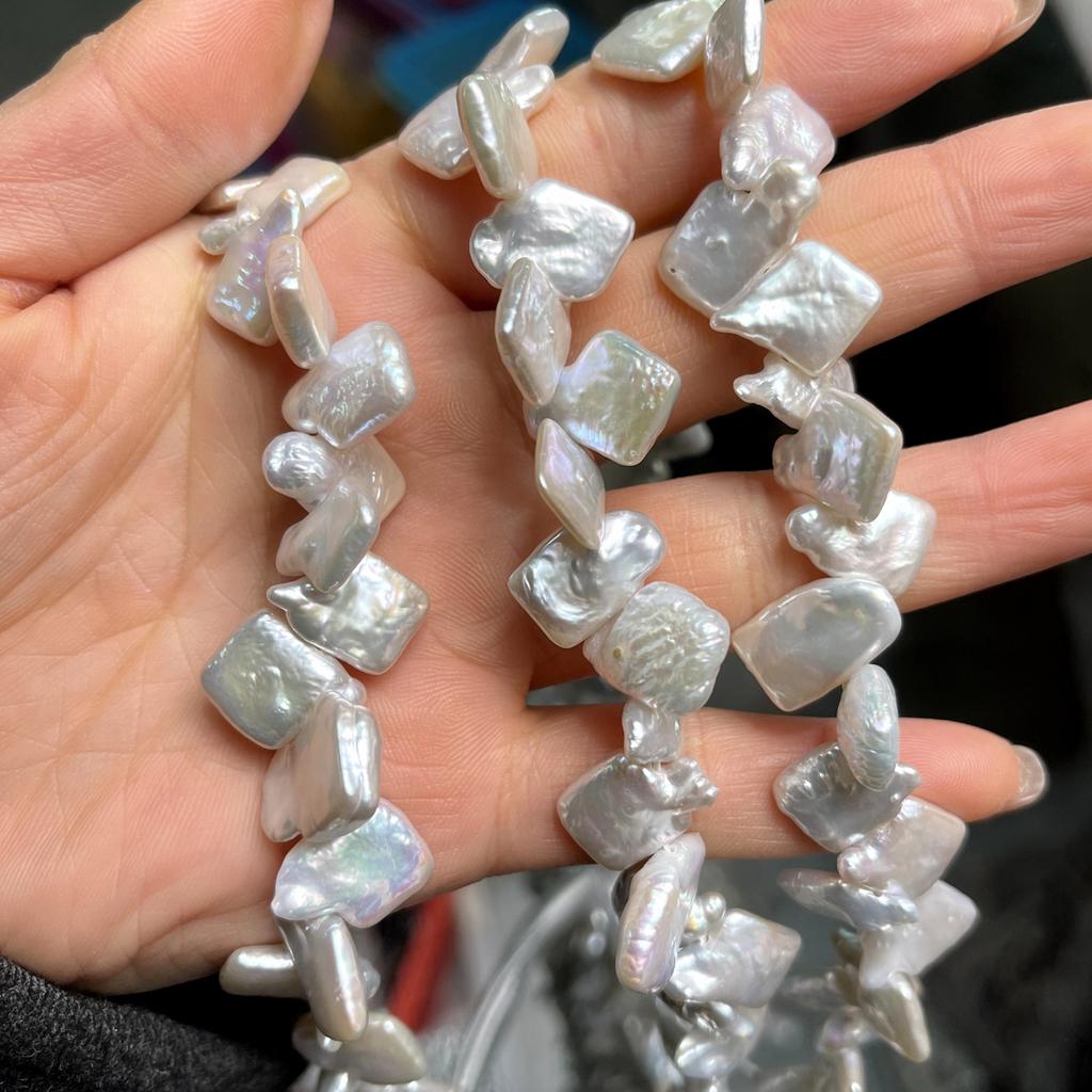 1String, White Baroque Artificial Pearl Beading, Vintage Style Handmade Irregular Square Loose Spacer Beads for DIY Jewelry Making DIY Crafts 36cm