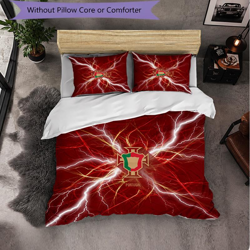 Portugal Football Pattern 3 Pieces Bedding Set Soft Microfiber Duvet Cover with Pillow Cases for Bedroom