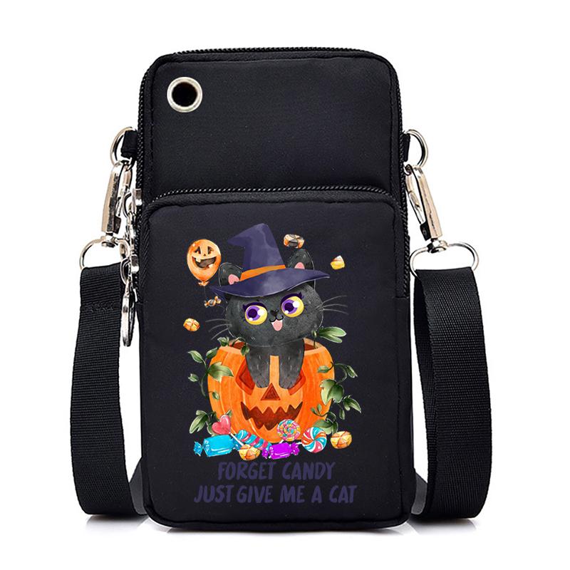 Ženy Mini taška na mobil Kreslená dýně Cat Crossbody Kabelky Halloween Muži Tote Peněženka Peněženka Taška přes rameno Kabelky pro teenagery