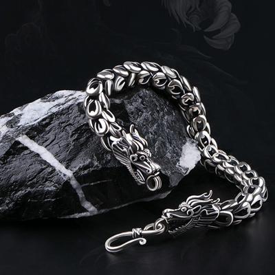 New Design Vintage Creative Bracelet Silver Color Dragon Head Thick Couple Trend Domineering Men's Jewelry Accessory