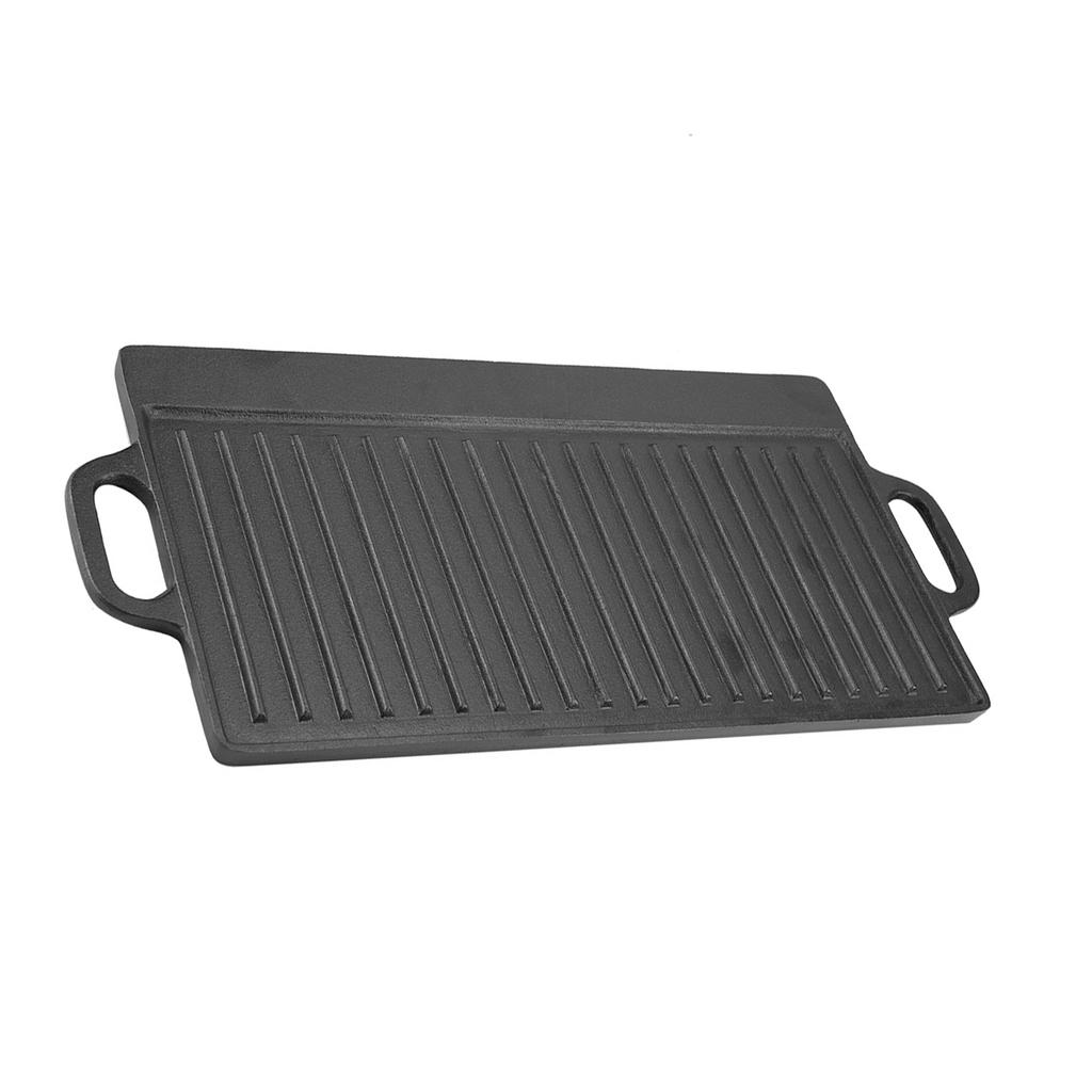 Cast Iron Frying Pan, Double-Sided Baking Cooking Pan with Two Integral Handles, Even Heat Distribution, for Oven, Gas Stove, Induction Cooker, Outdoo