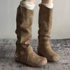 Płaskie Buty Damskie Wysokie Buty Modne do Kolan Zamszowe Buty do Chodzenia Nowe Botki Chelsea Zimowe Projektant Wygoda Długie Kobieta Botki