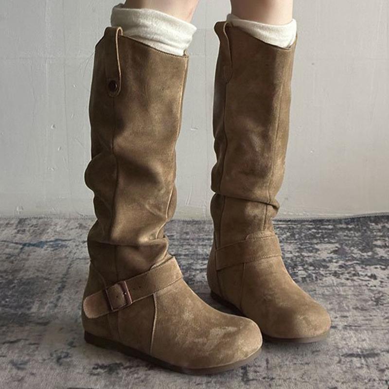 Płaskie Buty Damskie Wysokie Buty Modne do Kolan Zamszowe Buty do Chodzenia Nowe Botki Chelsea Zimowe Projektant Wygoda Długie Kobieta Botki