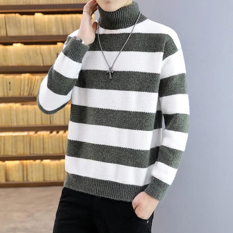 Spring and Autumn Turtleneck Sweater Bottoming Shirt Zebra Pattern Tide Brand Sweater Loose Cardigan Men's Pullover