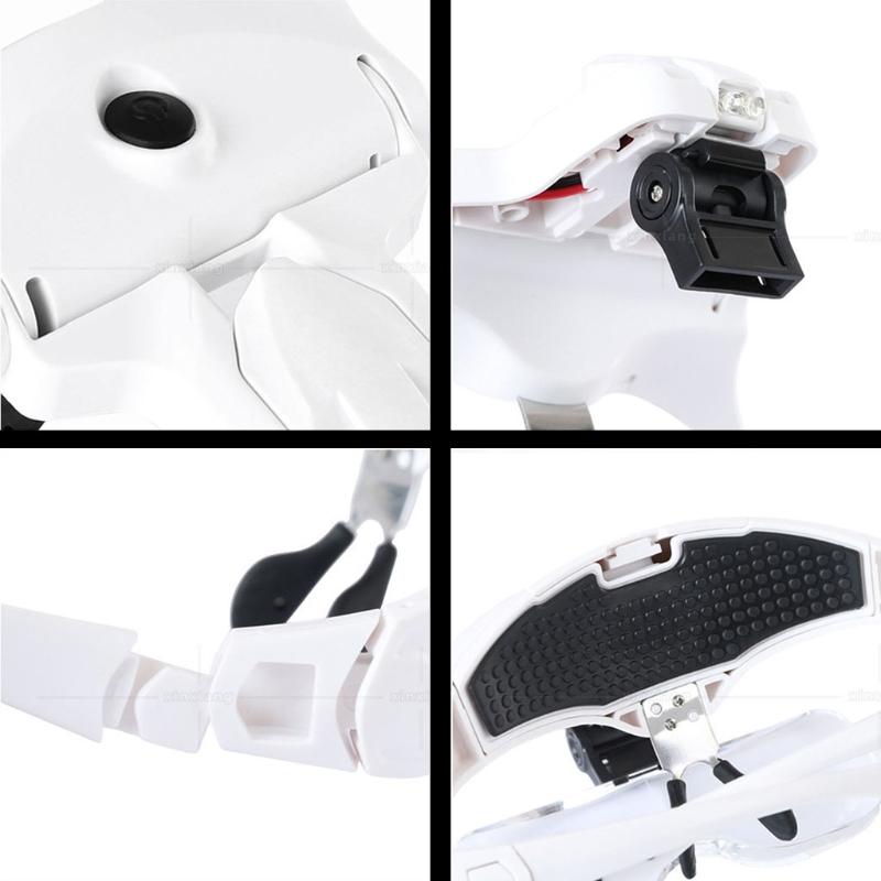 Magnifying Glass with Light for Close Work Lighted Head-Mounted Magnifier Visor with 2 Jeweler's Loupe LED Headband