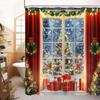 Winter Christmas Farmhouse Shower Curtain, Rustic Window Scene Glitter Xmas Tree Holiday Bathroom Bathtubs Decor, Fabric Shower