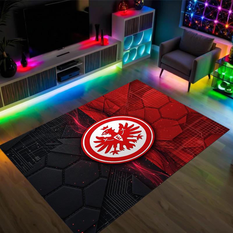 Eintracht Frankfurt Fußball Design Kristall Samt Teppich Gemütlich Non?Rutschfester Teppich mit Aufdruck für Schlafzimmer Wohnzimmer Eingang