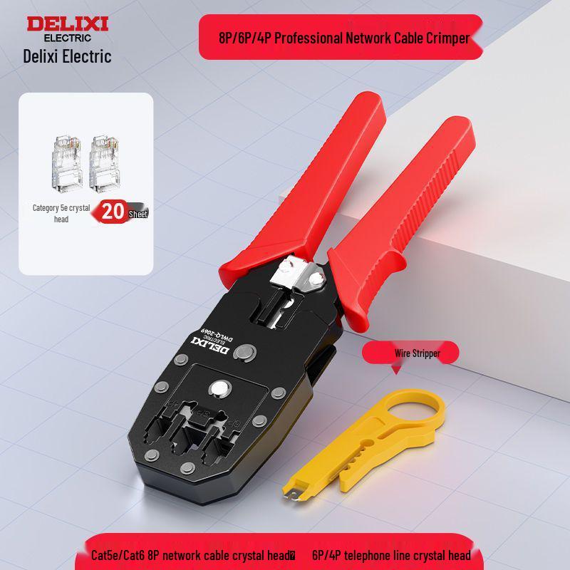 Professional Grade Network Cable Crimper Set with Wire Stripper and Cutter for Category 6 and 6P8P Crystals