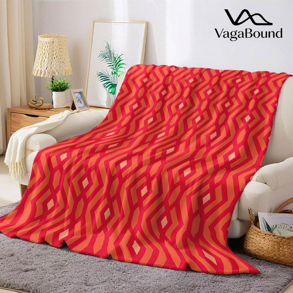 Red Geometric Diamond Flannel Blanket Warm Soft Halloween Christmas Decorative Couch Warm Cozy All-Season Gift