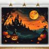 1Pcs Halloween Themed Photography Background  Castle Pumpkin Bats In the Moonlight Background