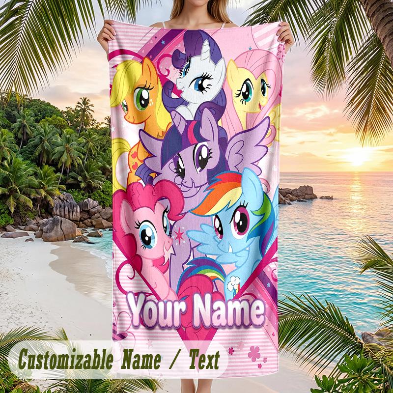 My Little Pony Beach Towel, Personalized Custom Text, Quick Dry Soft Large Towel For Swimming Pool Travel