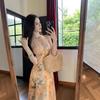 French oil painting printing halter neck dress women's summer slim first love long dress gentle waist a word skirt