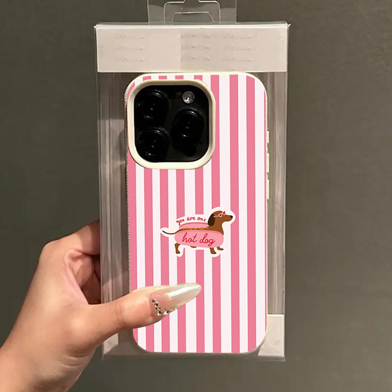 Pink Striped Hot Dog Dachshund Silicone Phone Case For Samsung S26 S25Ultra S23 S24 A06 A07 A16 A17 A26 A36 A56 A35 A55 A53 A54
