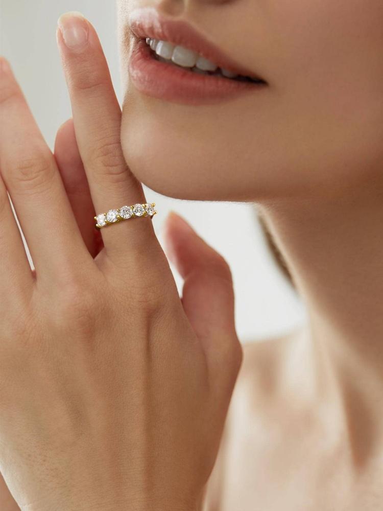 Anello in Argento 925 Semplice Classico Lucido a Cinque Stelle con Zirconi per Donna Fidanzamento Matrimonio Gioiello di Lusso di Alta Qualità