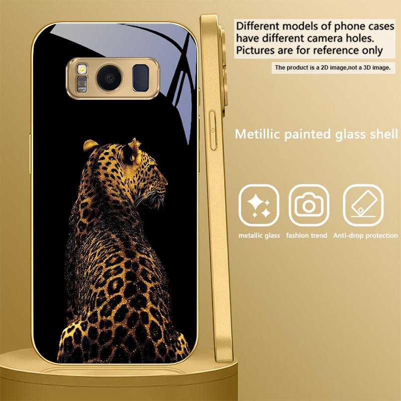 Leopard Background Black For Samsung Galaxy S26 S20 FE S21 S22 S23 Plus S24 Ultra S25Ultra S21+ S22Plus Golden Glass Phone Case