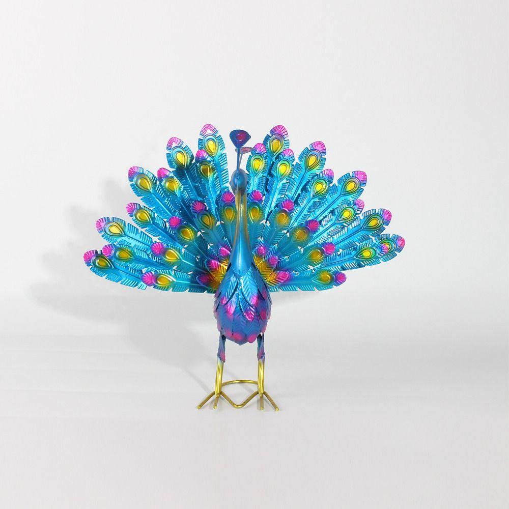 Iron Art Open Screen Peacock Statue Detachable Animal Miniatures Figurine  Patio
