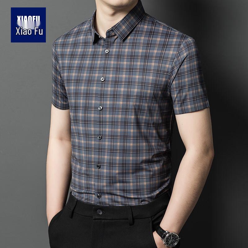 Мужская клетчатая повседневная рубашка с коротким рукавом 56